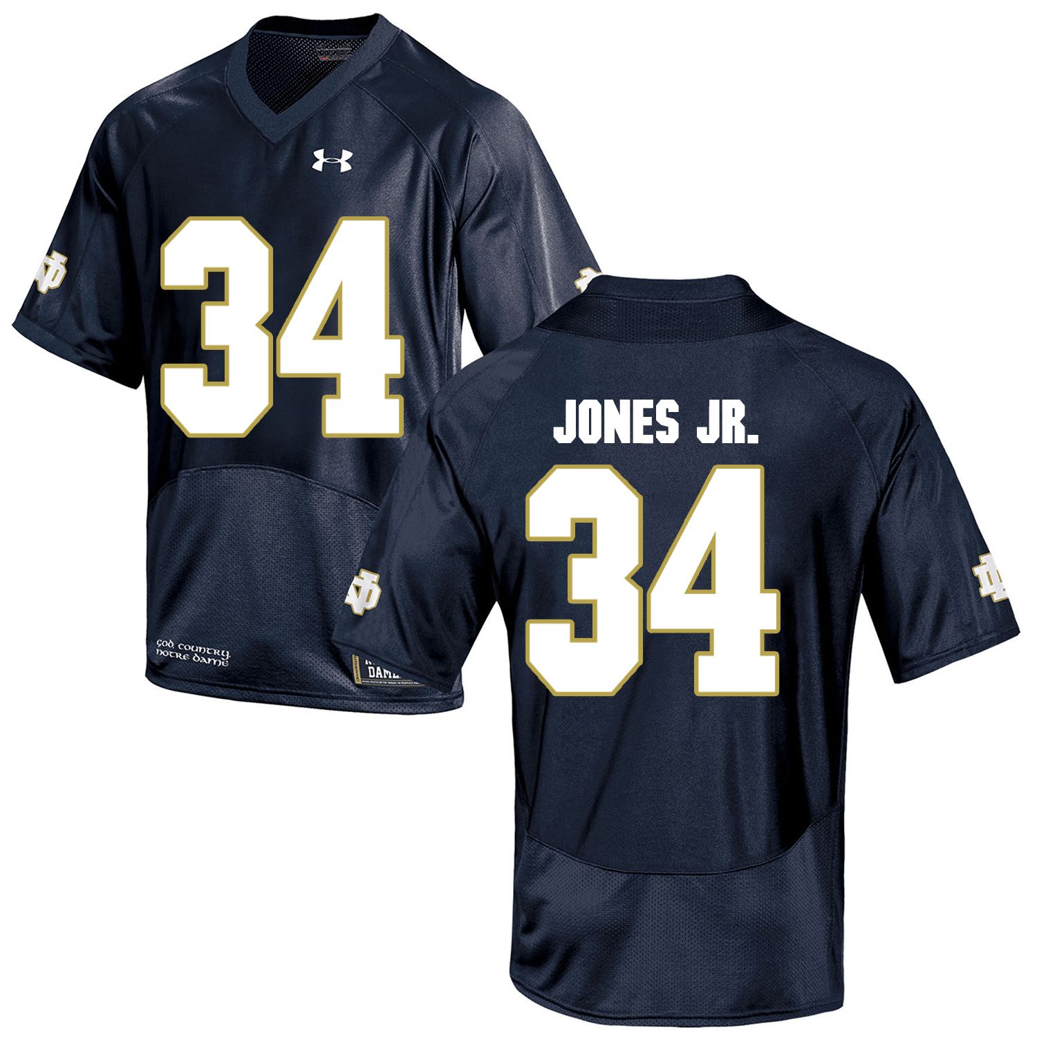 Men Norte Dame Fighting Irish #34 Jones jr Navy Blue Customized NCAA Jerseys